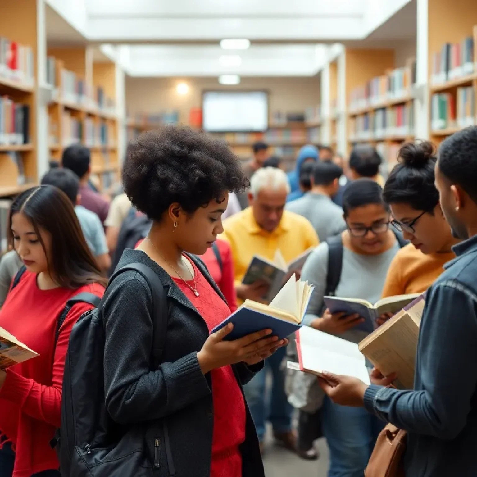 Community members interacting in the San Antonio Public Library