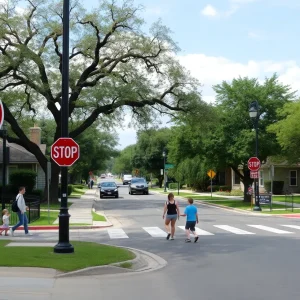 Quiet neighborhood in San Antonio with reduced speed limit signs