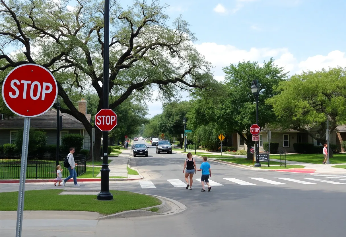 Quiet neighborhood in San Antonio with reduced speed limit signs