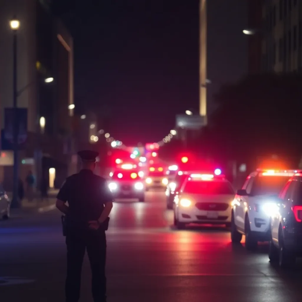 Investigation scene with police lights in San Antonio