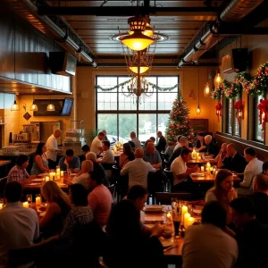 Interior view of a busy San Antonio restaurant during the holiday season