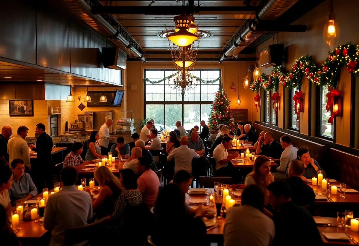 Interior view of a busy San Antonio restaurant during the holiday season