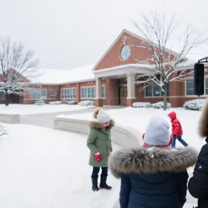 Snow-covered school in San Antonio during winter weather