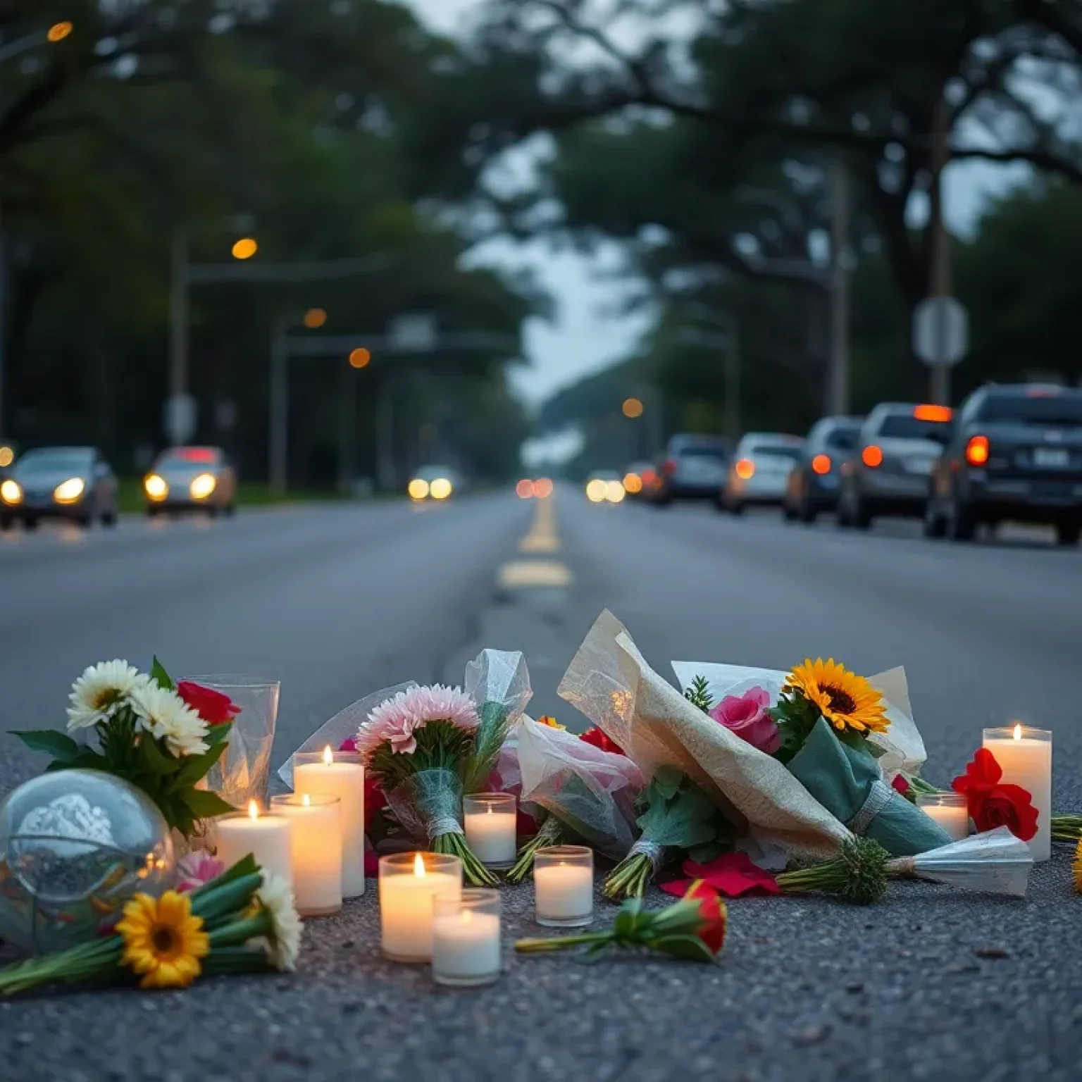 Makeshift memorial for traffic accident victims in San Antonio