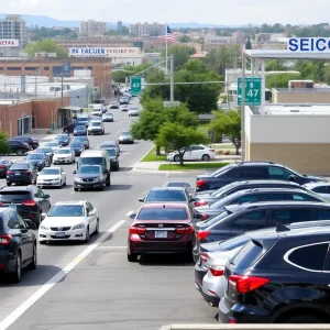 A busy San Antonio street with vehicles in traffic and parked cars.