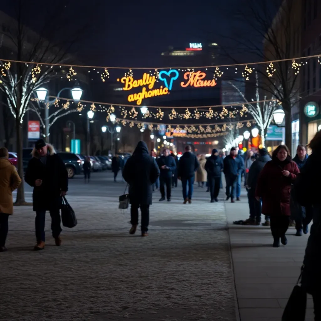 Chilly winter night in San Antonio Texas with city lights