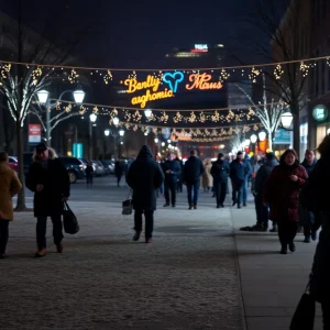 Chilly winter night in San Antonio Texas with city lights