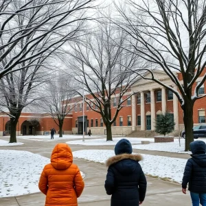 Winter scene in San Antonio showing schools prepared for cold weather.