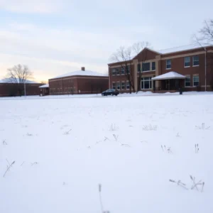 Snowy view of San Antonio school buildings