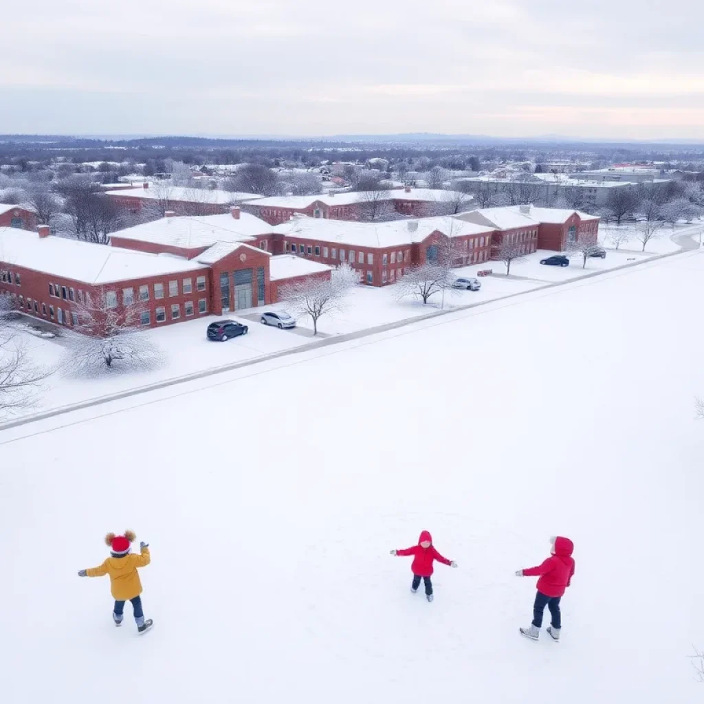 Children playing in snow in San Antonio