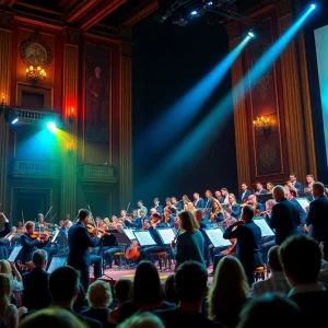 Orchestra performing at the Selena Vive Concert