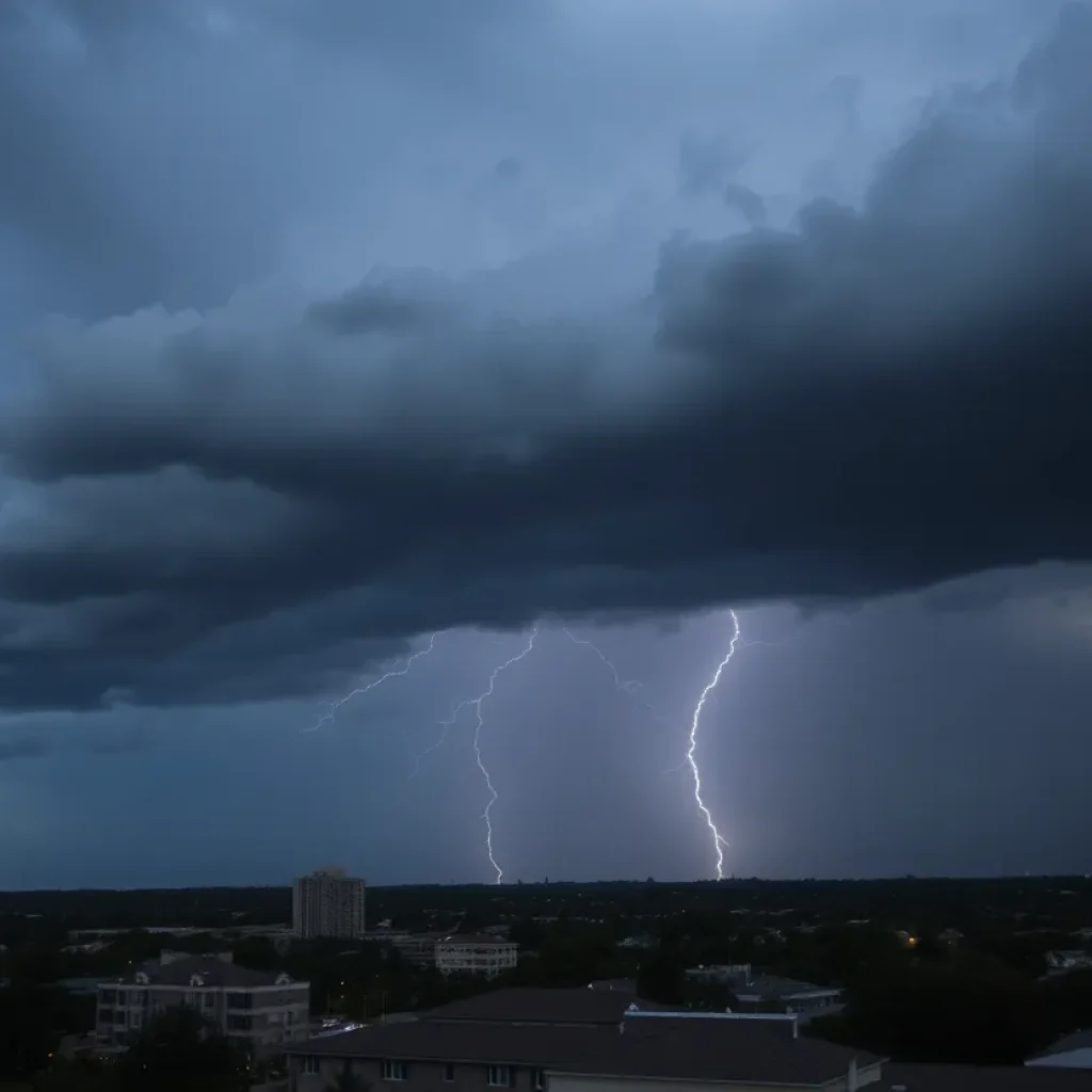 Dark storm clouds and lightning over San Antonio