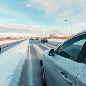 Icy landscape in South Texas during a winter storm