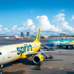 Spirit Airlines aircraft at San Antonio International Airport.