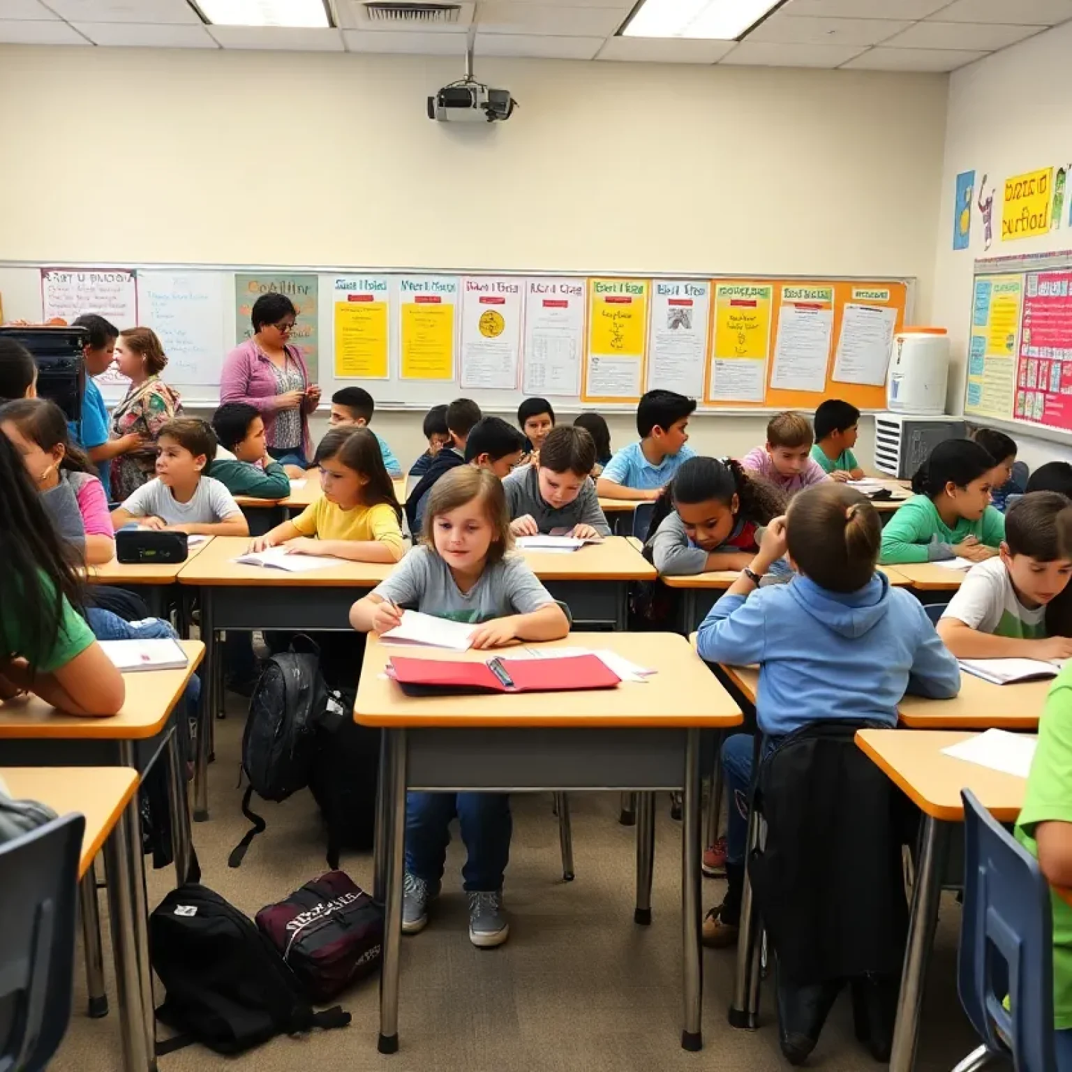 Students in a lively classroom after returning from winter break