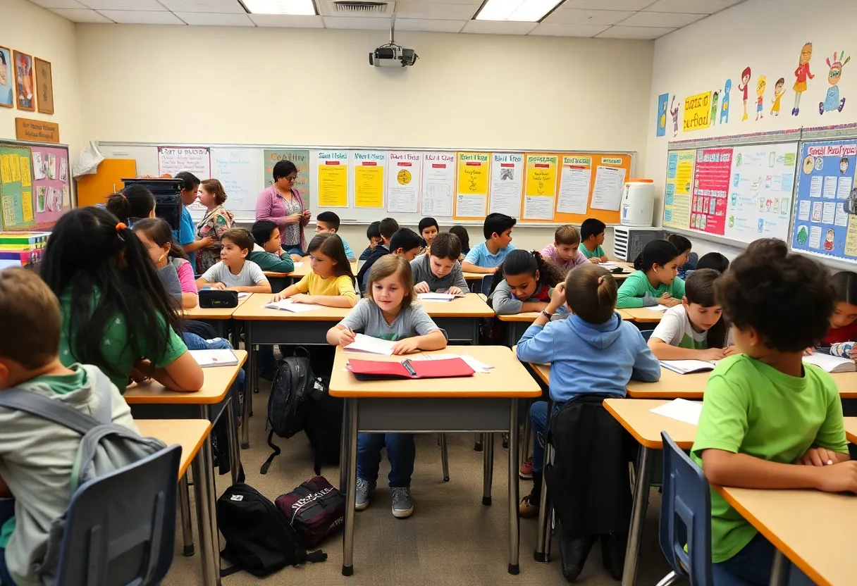 Students in a lively classroom after returning from winter break