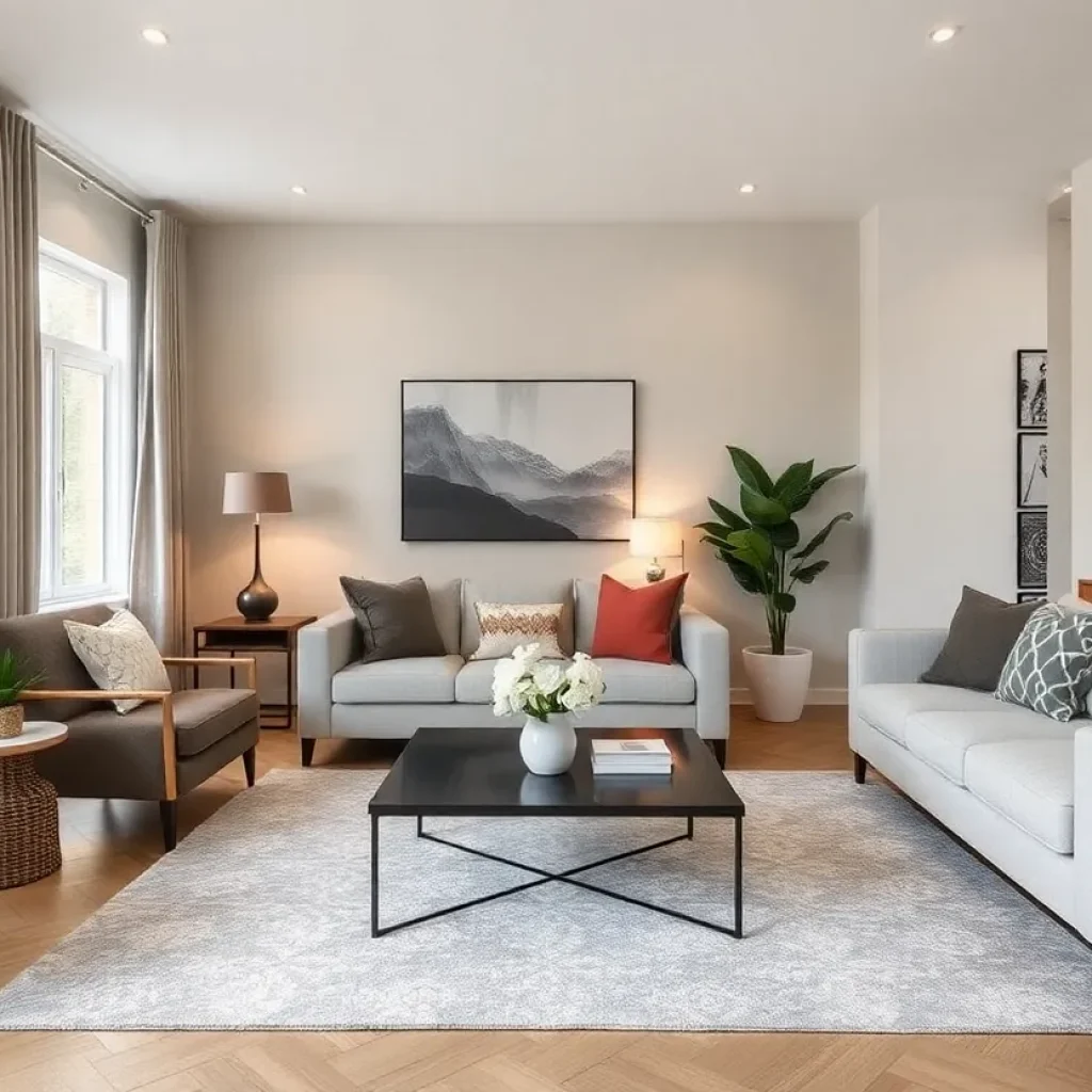 A well-organized living room showcasing elegant furniture and decor