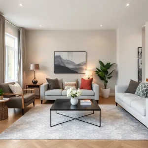 A well-organized living room showcasing elegant furniture and decor