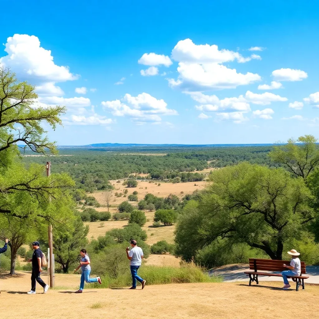 Clear blue sky over South-Central Texas with residents enjoying outdoor activities