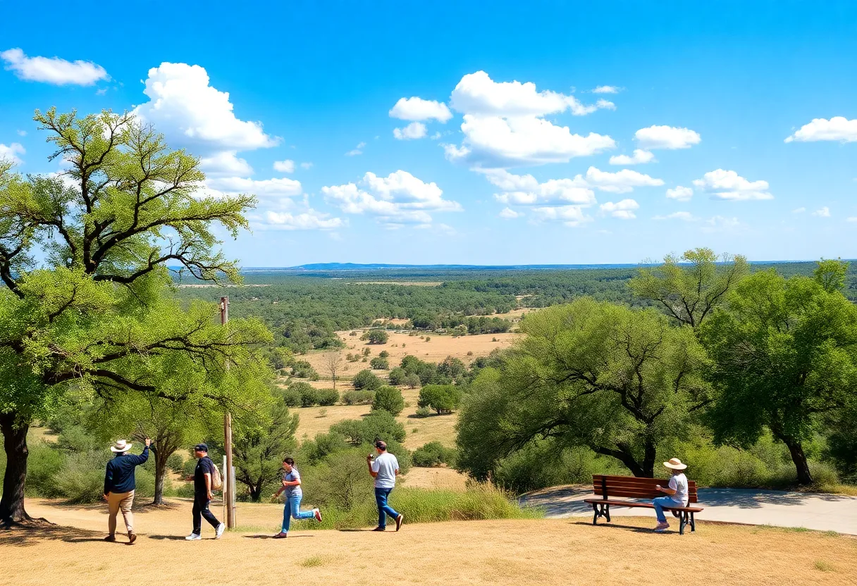 Clear blue sky over South-Central Texas with residents enjoying outdoor activities