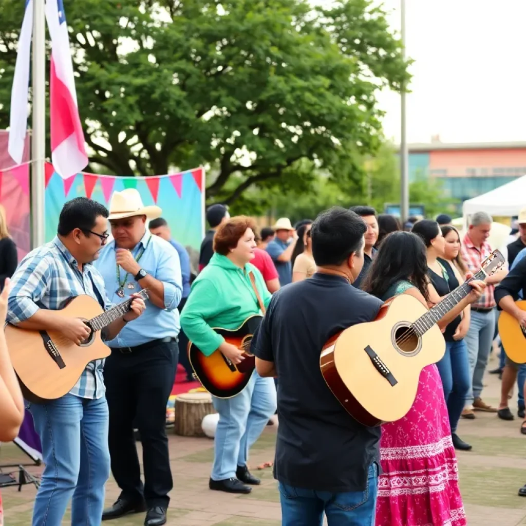 Outdoor festival celebrating Tejano music with people dancing