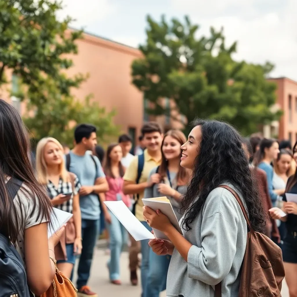 Students discussing on a Texas campus