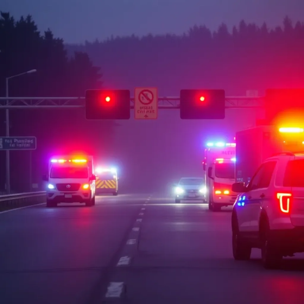 Emergency vehicles at a highway accident site