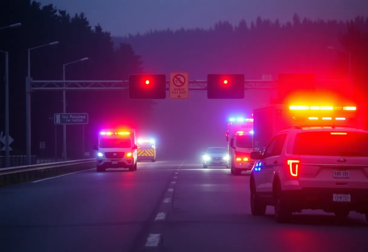 Emergency vehicles at a highway accident site