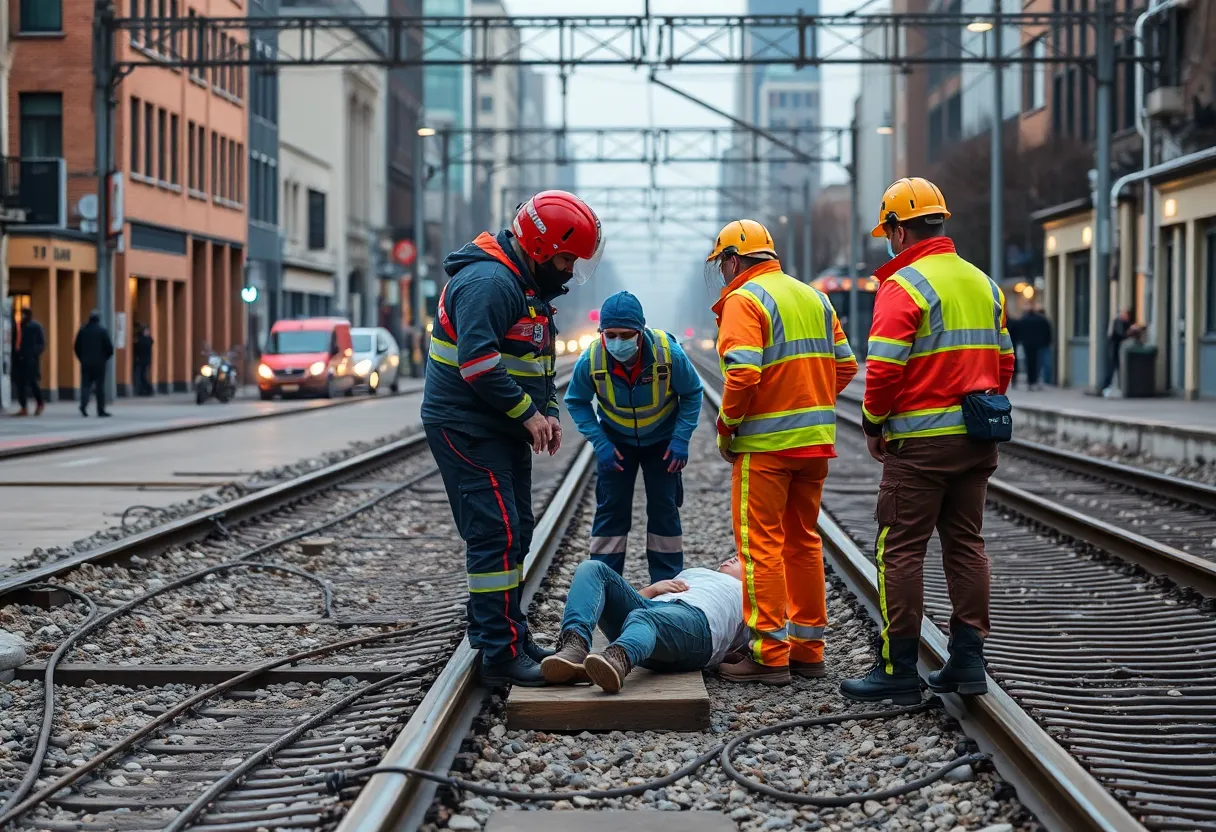 Emergency response team at a train incident site in San Antonio