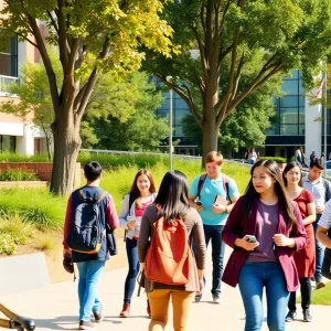 Students engaging in academic activities on a university campus