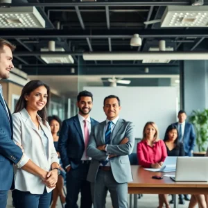 Diverse USAA team showcasing leadership in the office