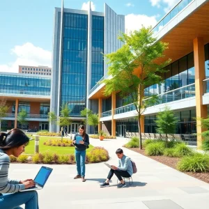 Students at UTSA's new College of AI and Cybersecurity learning and collaborating.