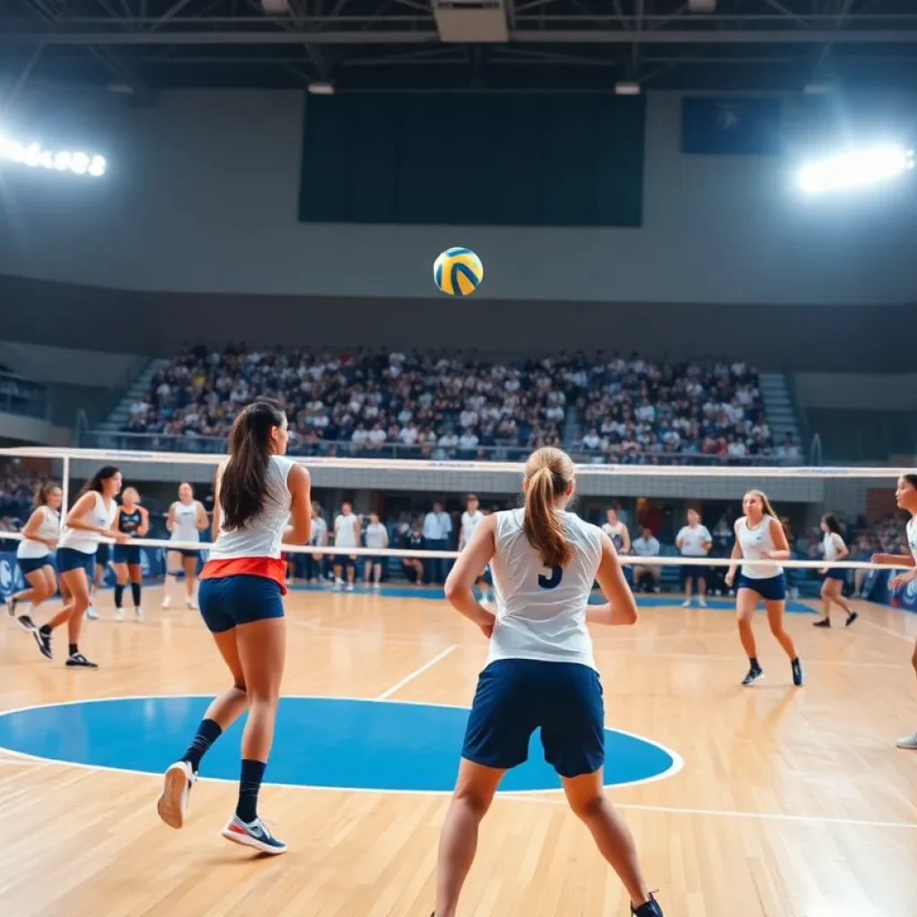 UTSA Volleyball players demonstrating teamwork on the court