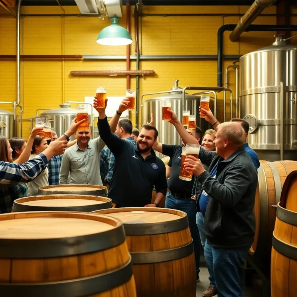 People celebrating at Altstadt Brewery during Texas Craft Brewers Cup