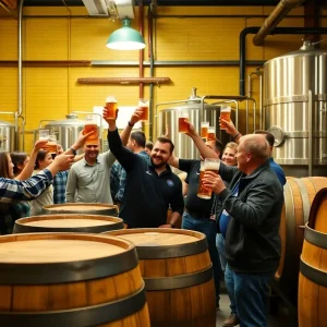 People celebrating at Altstadt Brewery during Texas Craft Brewers Cup