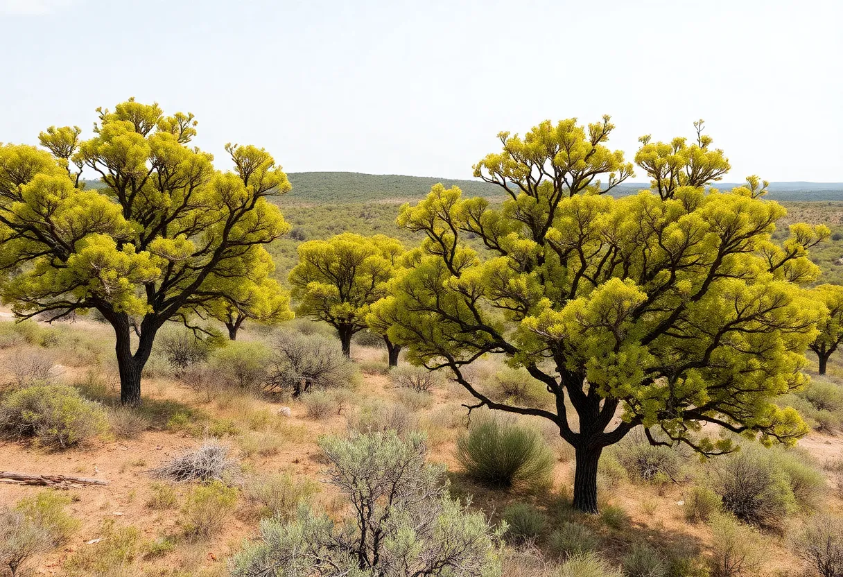 Landscape of Ashe juniper trees in the Texas Hill Country