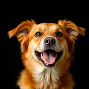 Photo-realistic pet portrait of a joyful dog.