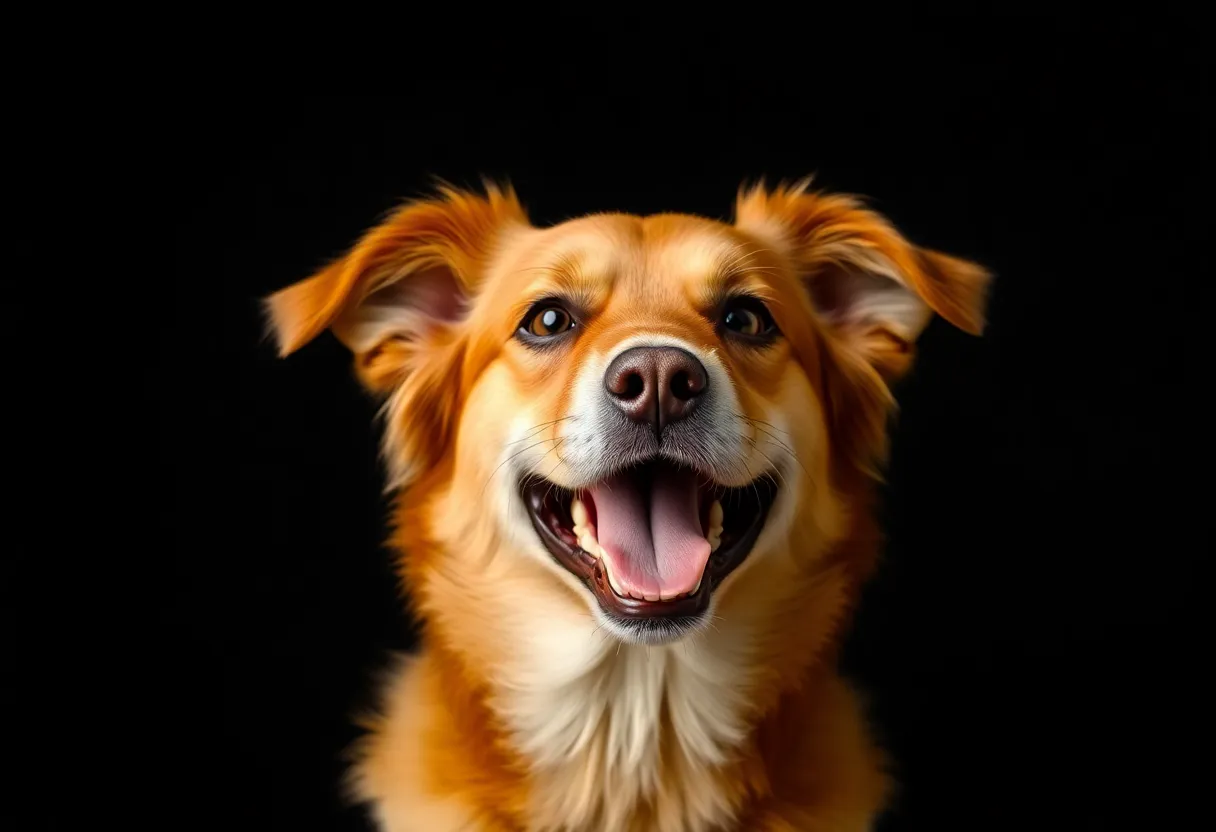 Photo-realistic pet portrait of a joyful dog.