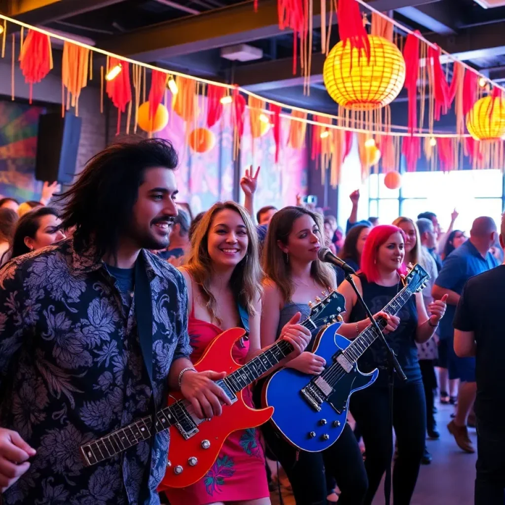 Community members enjoying a rock themed art and music event.