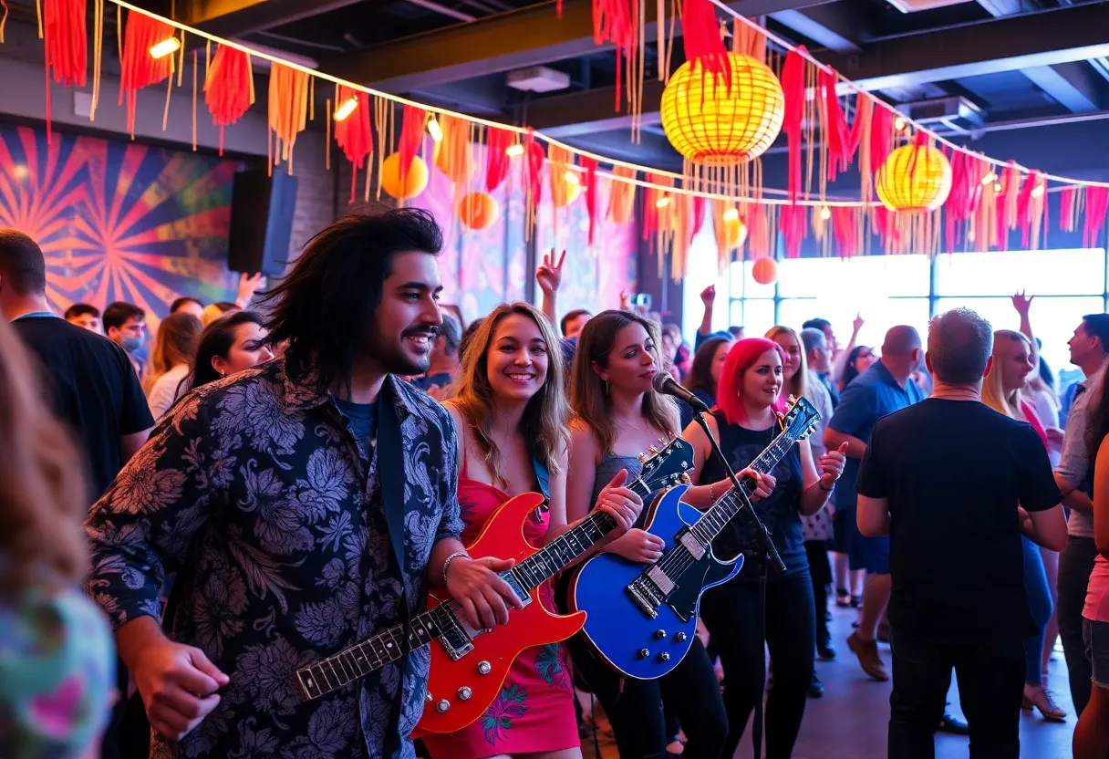 Community members enjoying a rock themed art and music event.