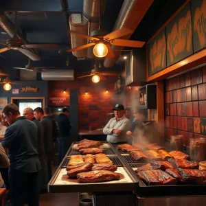 Interior of Castroville BBQ restaurant with customers enjoying food