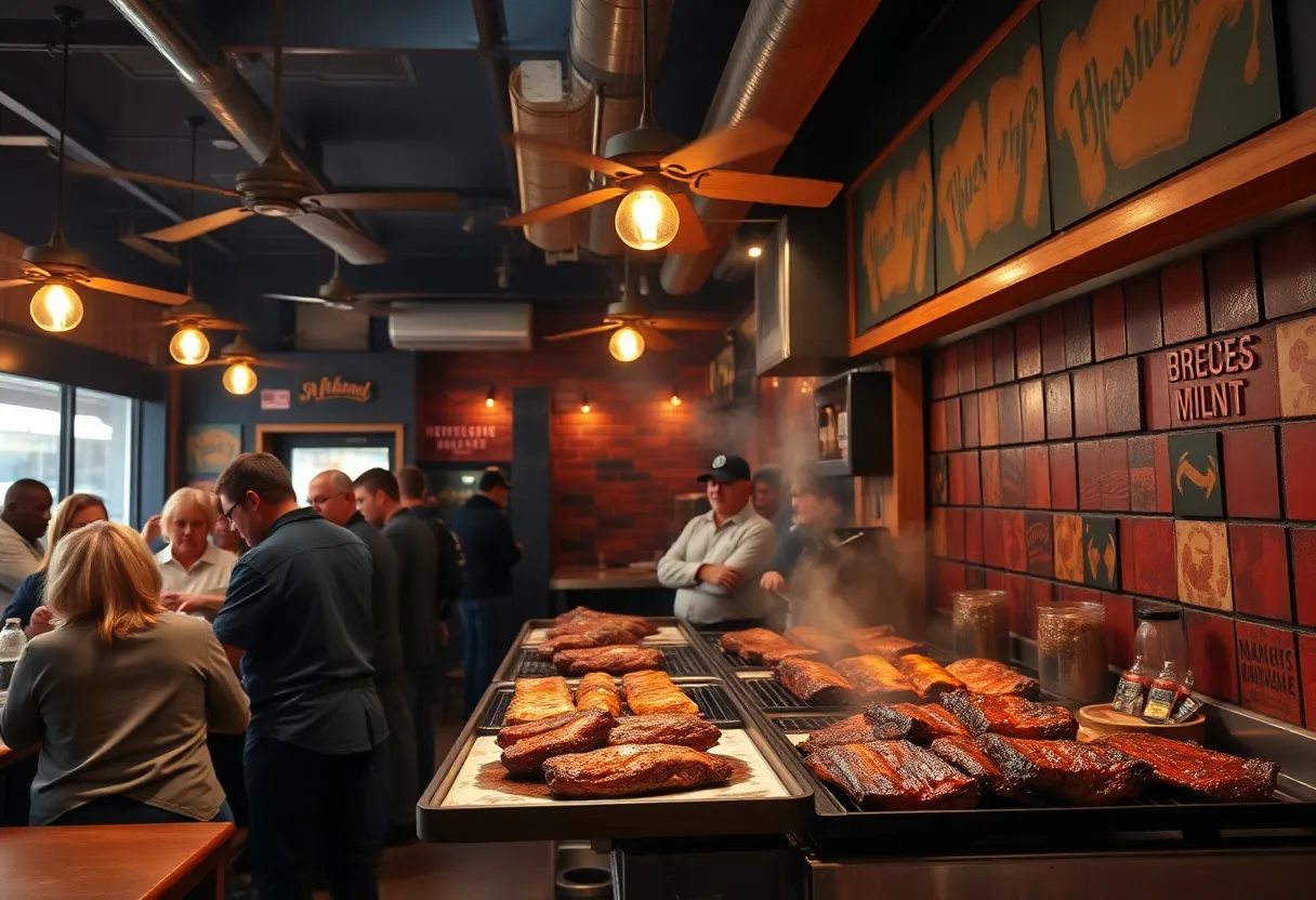 Interior of Castroville BBQ restaurant with customers enjoying food