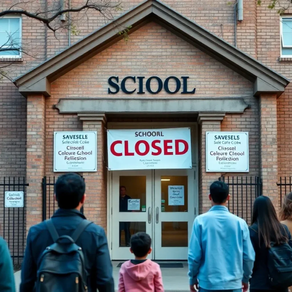 The Gathering Place School facade with closure signage