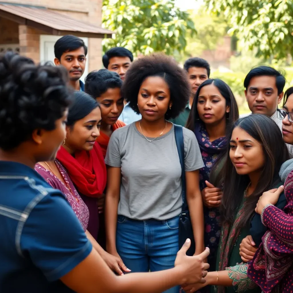 A diverse community gathering supporting undocumented migrants