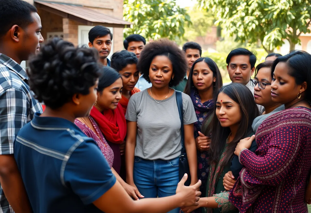 A diverse community gathering supporting undocumented migrants