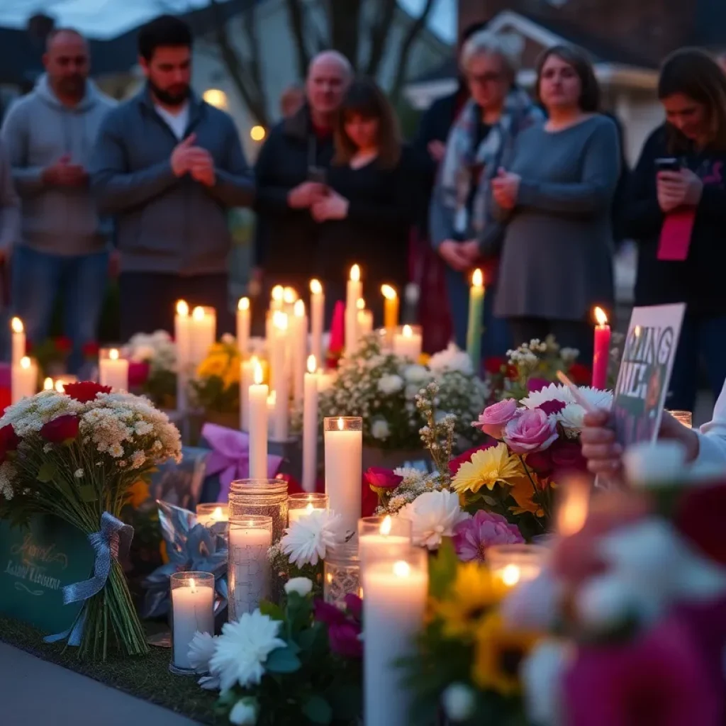 Community members holding candles at a vigil for a shooting victim