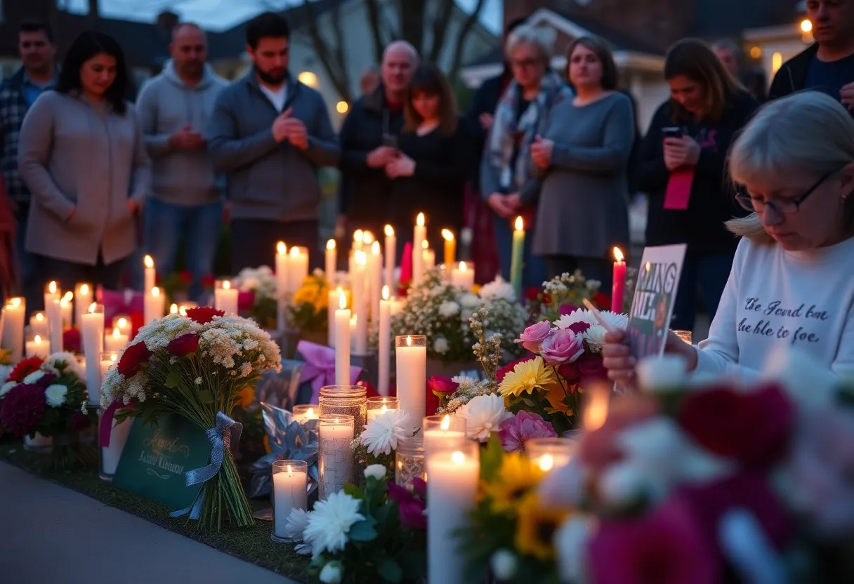 Community members holding candles at a vigil for a shooting victim