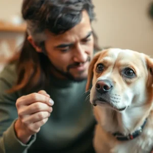 Concerned Pet Owner with Dog