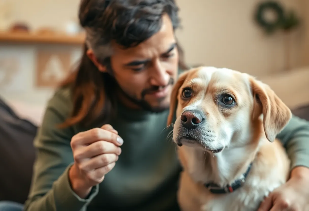 Concerned Pet Owner with Dog