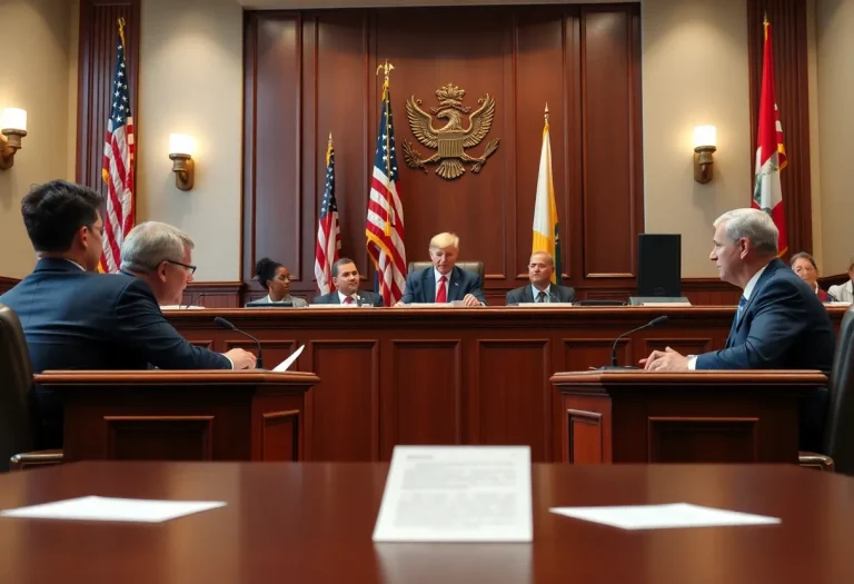 Judges discussing government policy in a courtroom